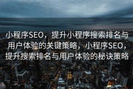 小程序SEO，提升小程序搜索排名与用户体验的关键策略，小程序SEO，提升搜索排名与用户体验的秘诀策略