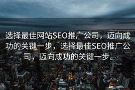 选择最佳网站SEO推广公司，迈向成功的关键一步，选择最佳SEO推广公司，迈向成功的关键一步。