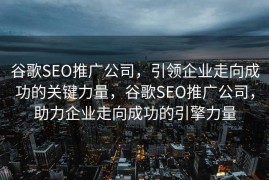 谷歌SEO推广公司，引领企业走向成功的关键力量，谷歌SEO推广公司，助力企业走向成功的引擎力量