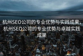 杭州SEO公司的专业优势与实践成果，杭州SEO公司的专业优势与卓越实践成果