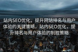 站内SEO优化，提升网站排名与用户体验的关键策略，站内SEO优化，提升排名与用户体验的制胜策略