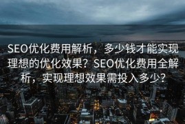 SEO优化费用解析，多少钱才能实现理想的优化效果？SEO优化费用全解析，实现理想效果需投入多少？