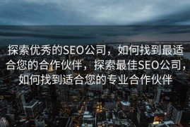 探索优秀的SEO公司，如何找到最适合您的合作伙伴，探索最佳SEO公司，如何找到适合您的专业合作伙伴