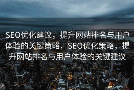 SEO优化建议，提升网站排名与用户体验的关键策略，SEO优化策略，提升网站排名与用户体验的关键建议