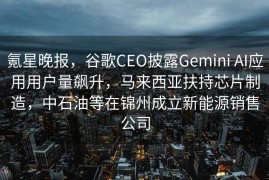 氪星晚报，谷歌CEO披露Gemini AI应用用户量飙升，马来西亚扶持芯片制造，中石油等在锦州成立新能源销售公司