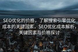 SEO优化的价格，了解搜索引擎优化成本的关键因素，SEO优化成本解析，关键因素与价格探讨