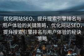 优化网站SEO，提升搜索引擎排名与用户体验的关键策略，优化网站SEO，提升搜索引擎排名与用户体验的秘诀策略