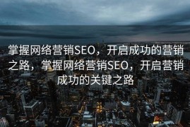 掌握网络营销SEO，开启成功的营销之路，掌握网络营销SEO，开启营销成功的关键之路