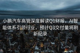 小鹏汽车高管深度解读Q1财报，AI智能体系引领行业，预计Q3交付量将刷新纪录
