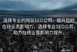 选择专业的网站SEO公司，提升您的在线业务影响力，选择专业SEO公司，助力在线业务影响力提升。
