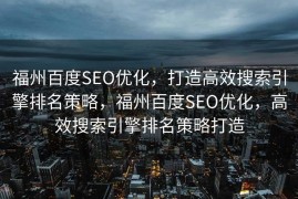 福州百度SEO优化，打造高效搜索引擎排名策略，福州百度SEO优化，高效搜索引擎排名策略打造