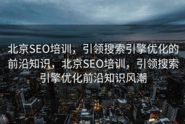 北京SEO培训，引领搜索引擎优化的前沿知识，北京SEO培训，引领搜索引擎优化前沿知识风潮