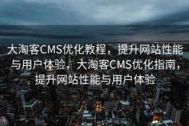 大淘客CMS优化教程，提升网站性能与用户体验，大淘客CMS优化指南，提升网站性能与用户体验