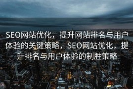 SEO网站优化，提升网站排名与用户体验的关键策略，SEO网站优化，提升排名与用户体验的制胜策略