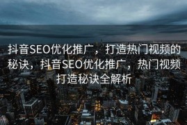 抖音SEO优化推广，打造热门视频的秘诀，抖音SEO优化推广，热门视频打造秘诀全解析