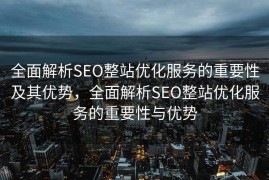 全面解析SEO整站优化服务的重要性及其优势，全面解析SEO整站优化服务的重要性与优势