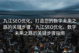 九江SEO优化，打造您的数字未来之路的关键步骤，九江SEO优化，数字未来之路的关键步骤指南