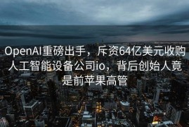 OpenAI重磅出手，斥资64亿美元收购人工智能设备公司io，背后创始人竟是前苹果高管
