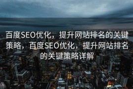 百度SEO优化，提升网站排名的关键策略，百度SEO优化，提升网站排名的关键策略详解