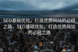 SEO基础优化，打造优质网站的必经之路，SEO基础优化，打造优质网站的必经之路