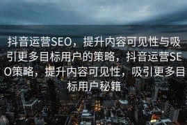 抖音运营SEO，提升内容可见性与吸引更多目标用户的策略，抖音运营SEO策略，提升内容可见性，吸引更多目标用户秘籍