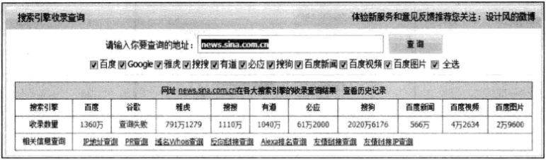 链接网站的网页收录量