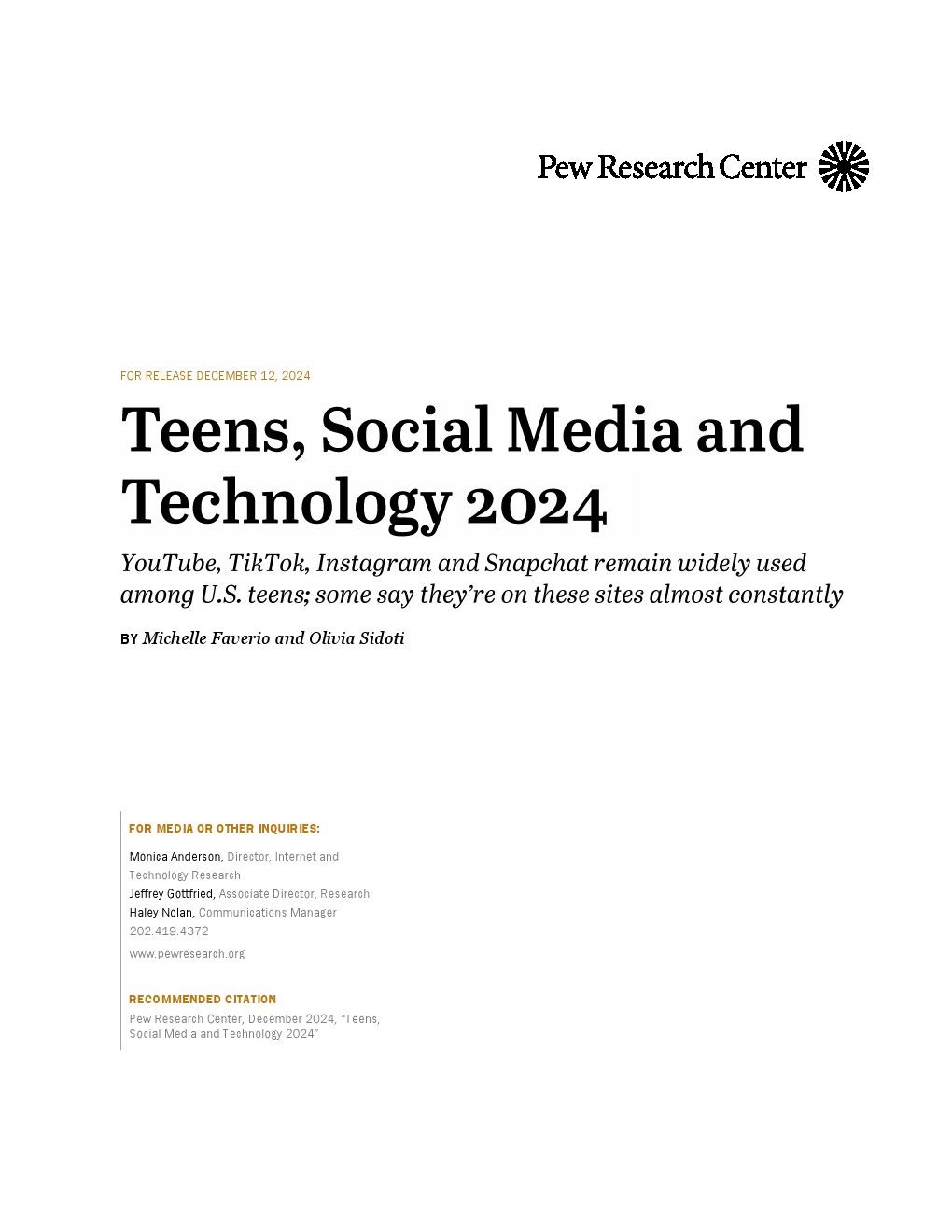 2024年青少年、社交媒体和科技报告(图1)