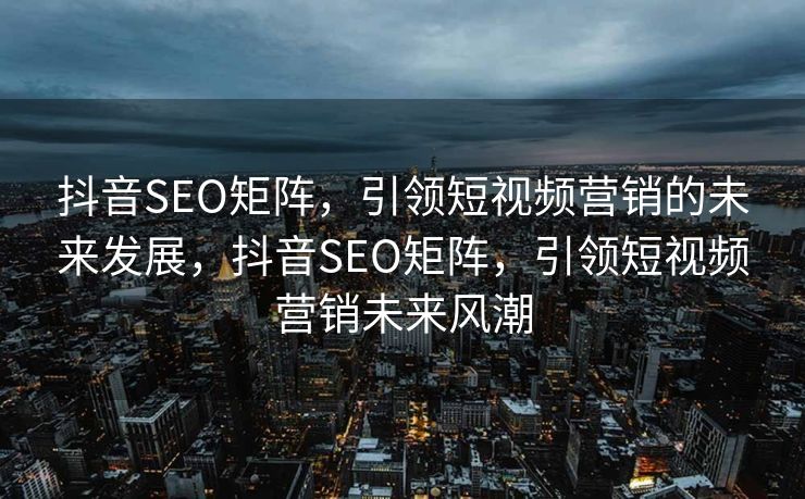 抖音SEO矩阵，引领短视频营销的未来发展，抖音SEO矩阵，引领短视频营销未来风潮